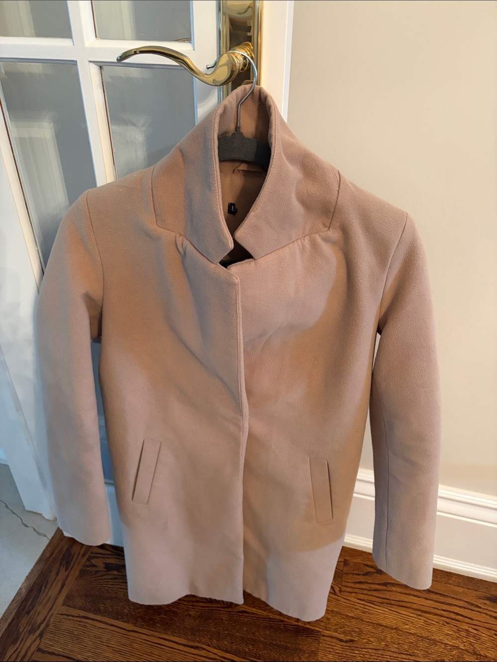 Stylish light camel mid length coat